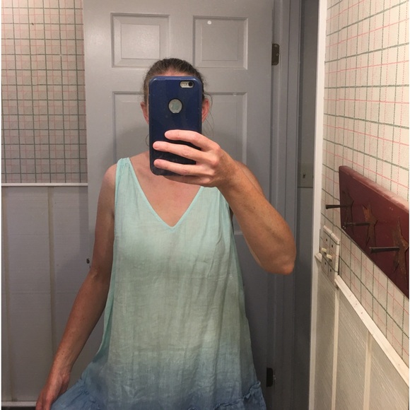 Vineyard Vines Ombre Chambray Blue and Light Green Linen Sleeveless Dress - Picture 10 of 11